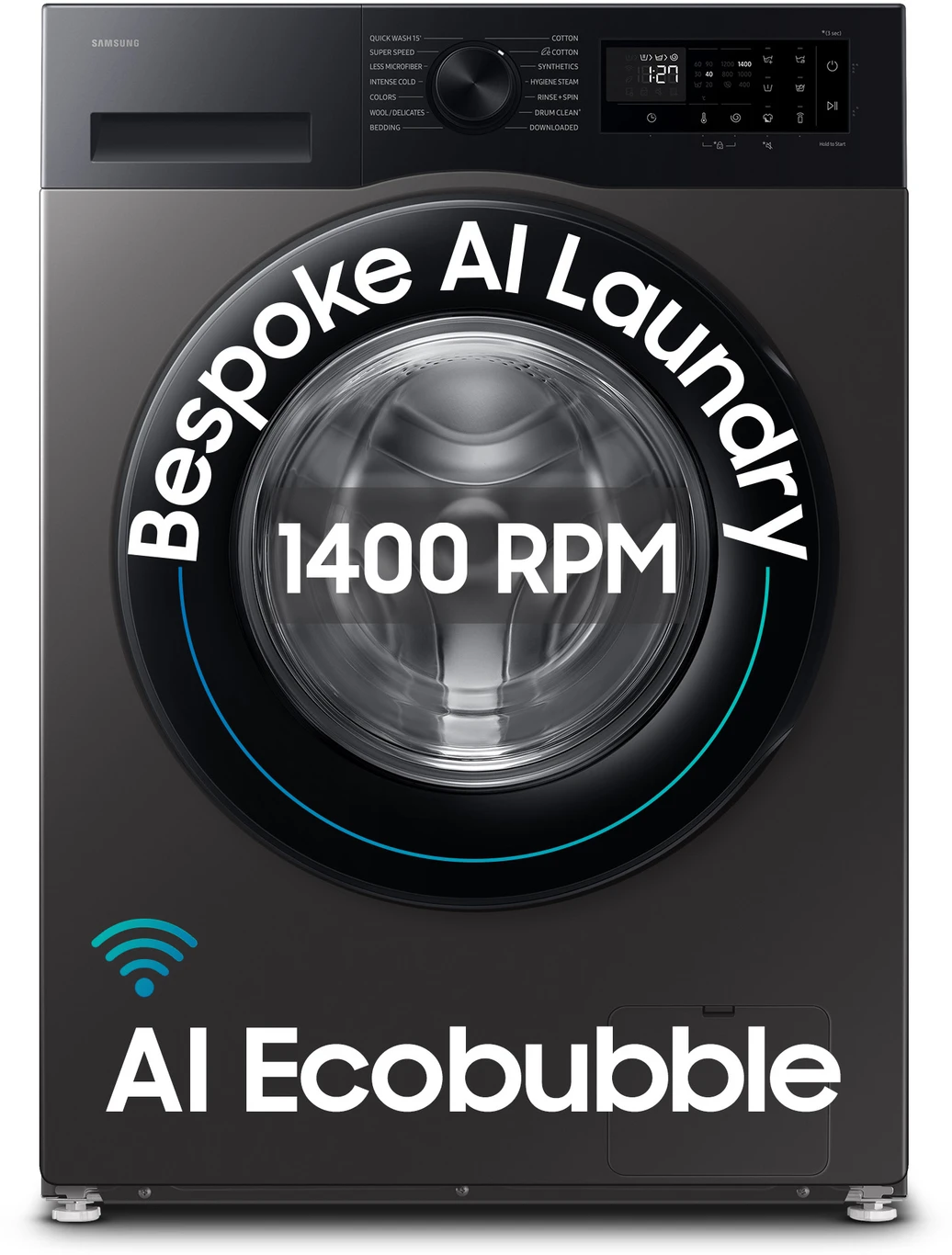 Samsung 9 kg 5 Star, AI Ecobubble, Super Speed, Wi-Fi, Hygiene Steam, Digital Inverter Motor Fully Automatic Front Load with In-built Heater Grey (WW90DG5U24AXTL)