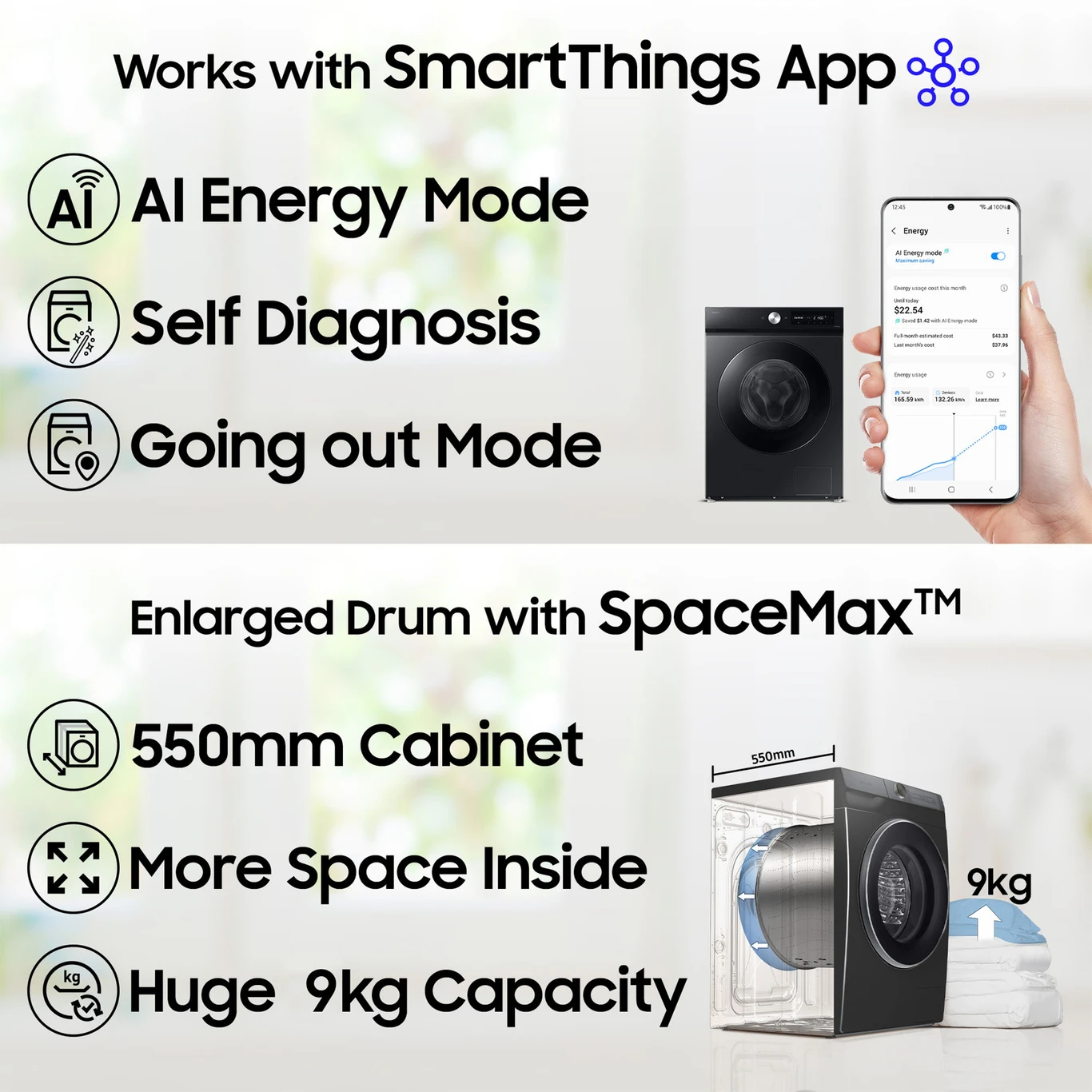 Samsung 9 kg 5 Star, AI Ecobubble, Super Speed, Wi-Fi, Hygiene Steam, Digital Inverter Motor Fully Automatic Front Load with In-built Heater Grey (WW90DG5U24AXTL) - Image 3