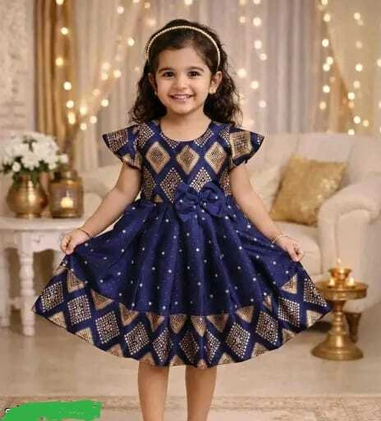 AQSADRESSES Baby Girls Midi/Knee Length Party Dress (Blue, Short Sleeve)