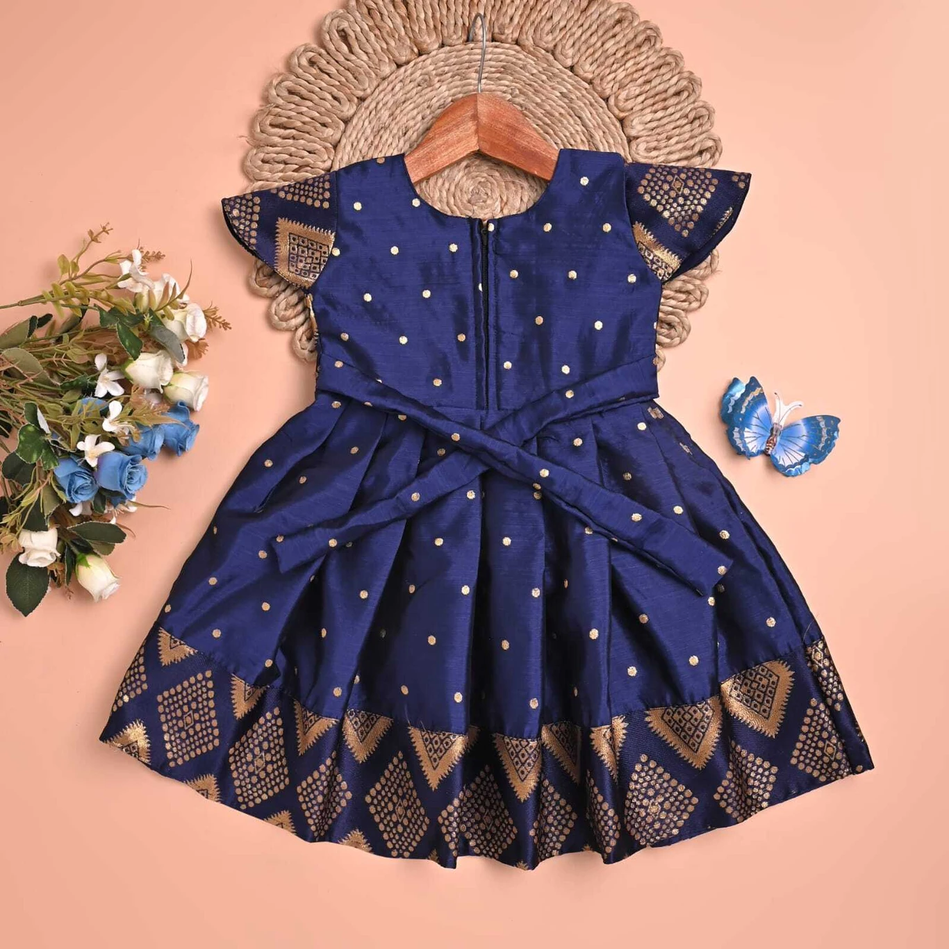 AQSADRESSES Baby Girls Midi/Knee Length Party Dress (Blue, Short Sleeve) - Image 3